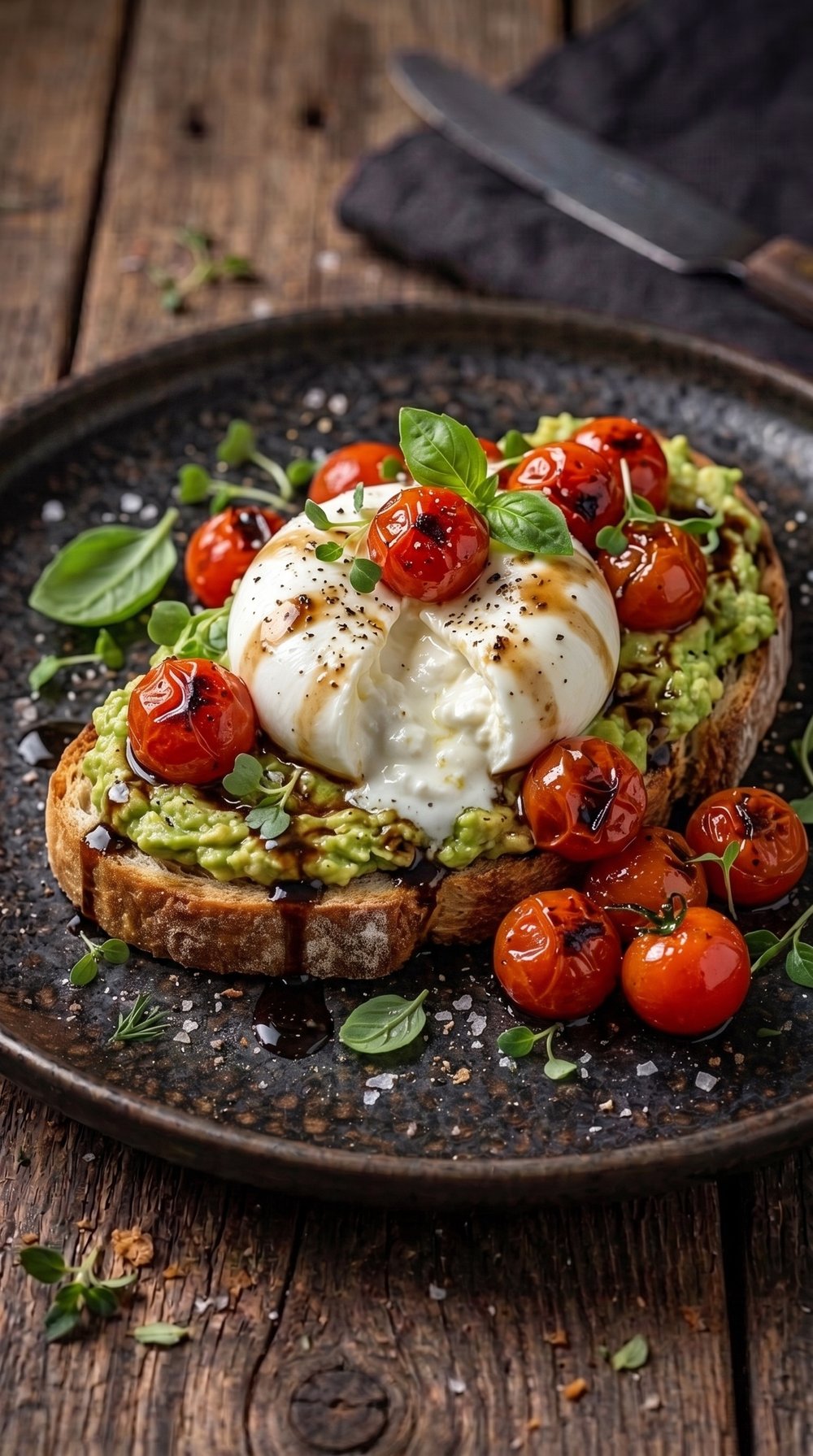 Avocado Toast with Tomatoes & Burrata Cheese