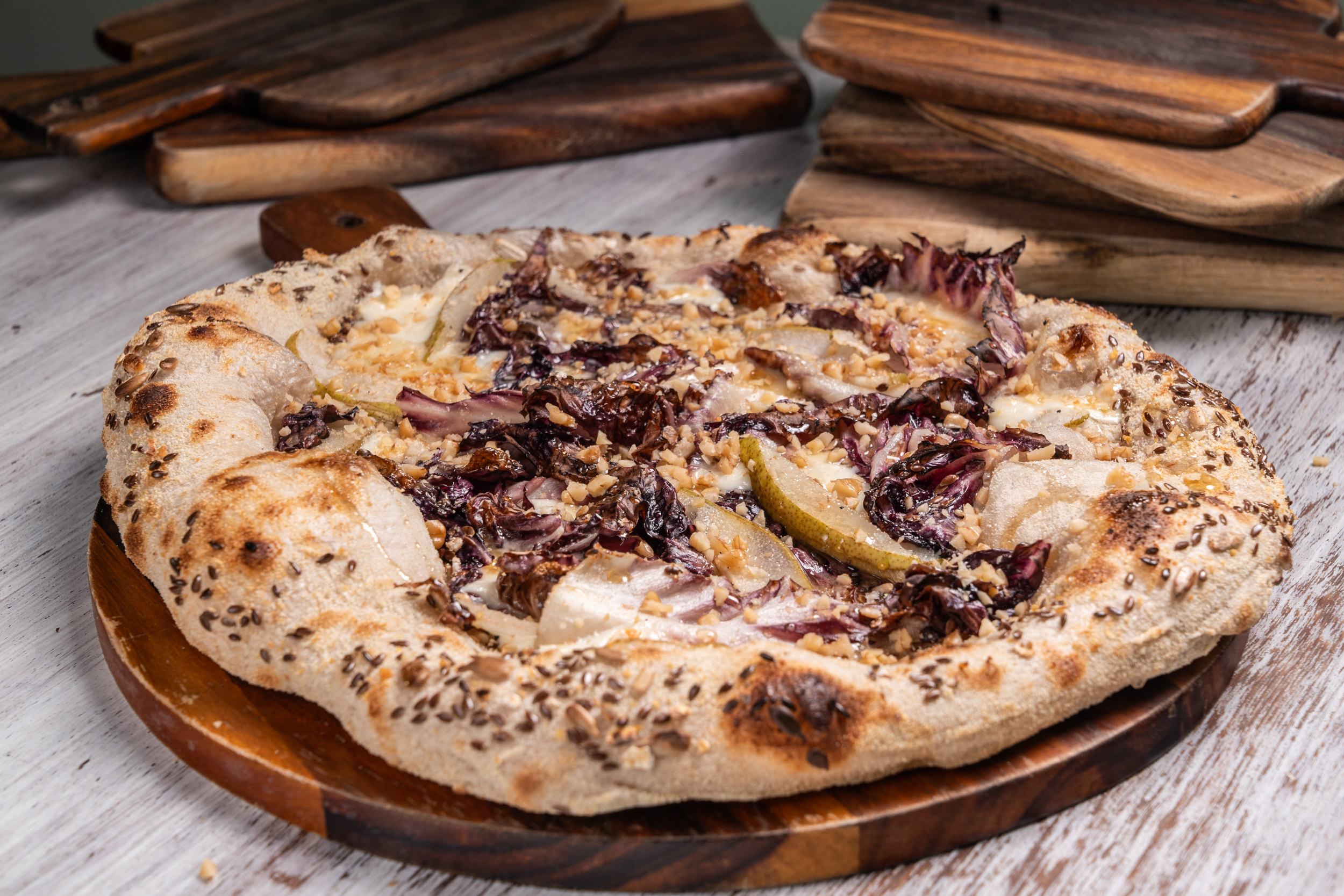 Radicchio, Pears, and Walnuts Pizza